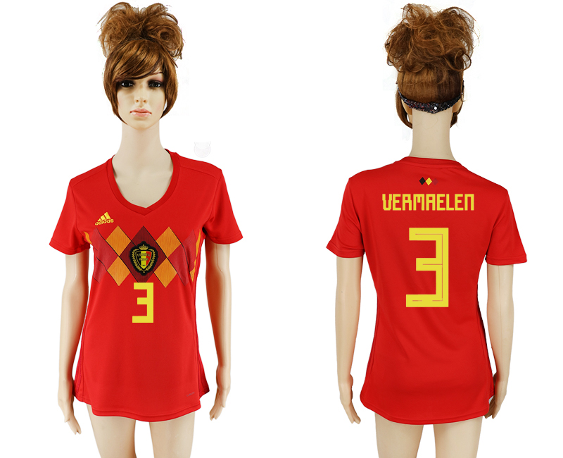 Maillot de femmes par cher Belgium #3 VERMAELEN  2018 FIFA World